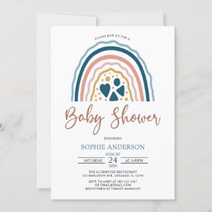 Invitation Baby shower arc-en-ciel de Boho aux tons bleus bou