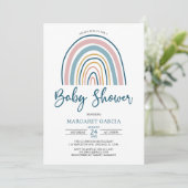 Invitation Baby shower arc-en-ciel de Boho bleu marine (Debout devant)