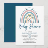 Invitation Baby shower arc-en-ciel de Boho bleu marine (Devant / Derrière)