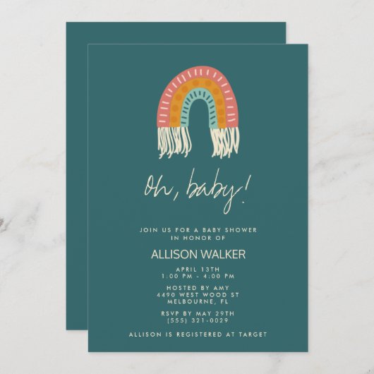 Invitation Baby shower arc-en-ciel de Boho neutre  (Devant / Derrière)