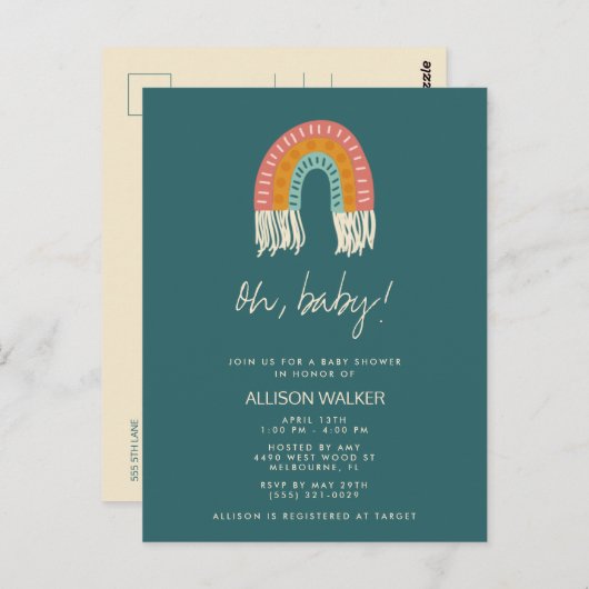 Invitation Baby shower arc-en-ciel de Boho neutre (Devant / Derrière)