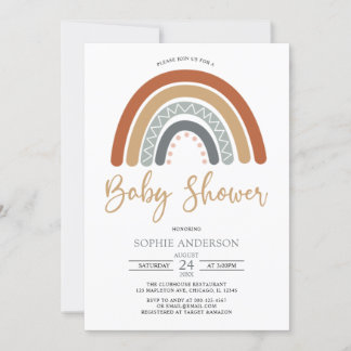 Invitation Baby shower Arc-en-ciel de Boho Tones Muet Terre
