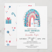 Invitation Baby shower arc-en-ciel de Noël, Snowman (Devant / Derrière)