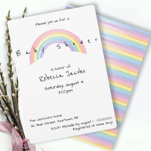 Invitation Baby shower arc-en-ciel doux