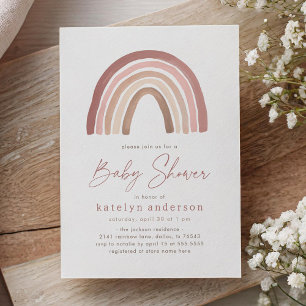 Invitation Baby shower arc-en-ciel en bois rose en terre cuit