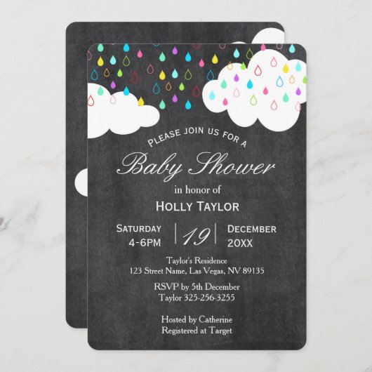 Invitation Baby shower arc-en-ciel en tableau noir (Devant / Derrière)