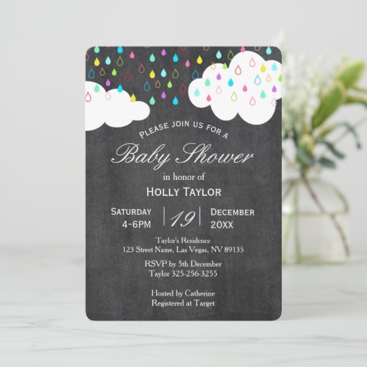 Invitation Baby shower arc-en-ciel en tableau noir (Debout devant)