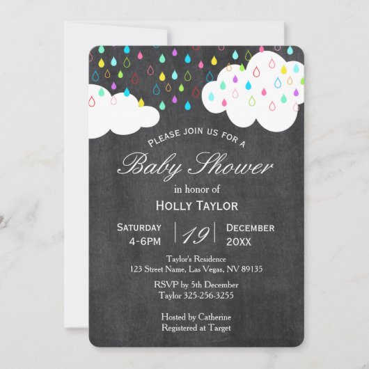 Invitation Baby shower arc-en-ciel en tableau noir (Devant)