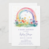 Invitation Baby shower arc-en-ciel Fleur sauvage Boho (Devant / Derrière)