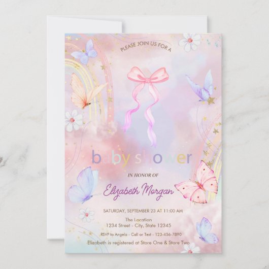 Invitation Baby shower arc-en-ciel fleuri (Devant)