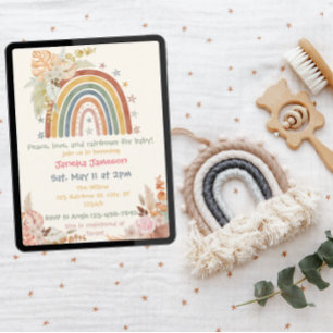 Invitation Baby shower arc-en-ciel floral Boho