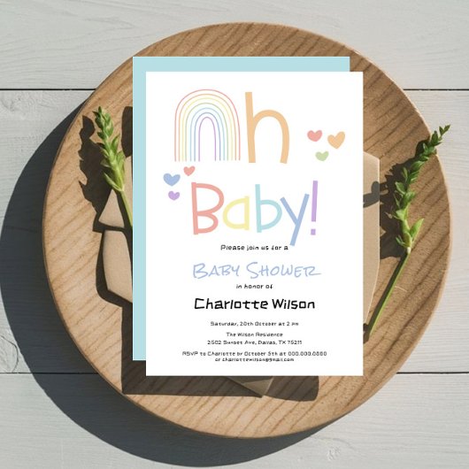 Invitation Baby shower arc-en-ciel mignon