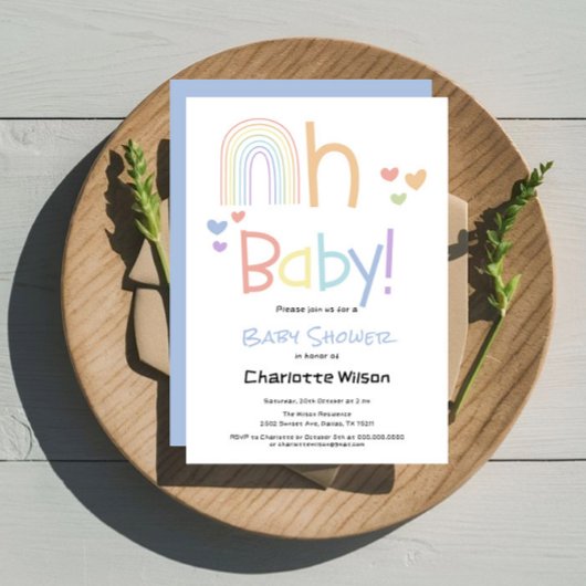 Invitation Baby shower arc-en-ciel mignon