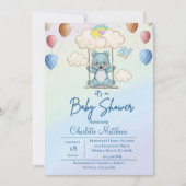 Invitation Baby shower arc-en-ciel mignon à couture d'ours bl (Devant)