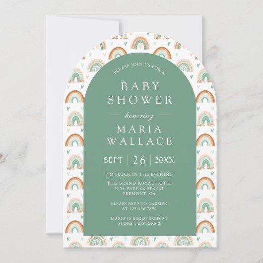 Invitation Baby shower arc-en-ciel Mint Green Arch Boho (Devant)