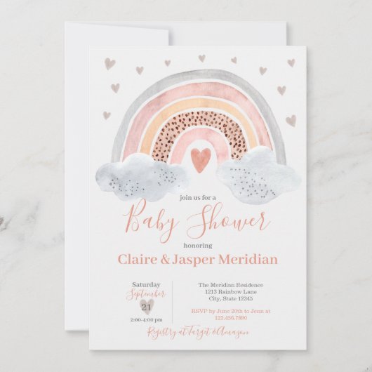 Invitation Baby shower Arc-en-ciel moderne Boho (Devant)