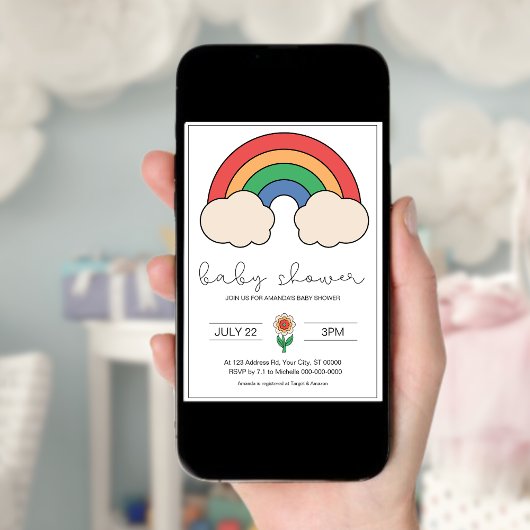 Invitation Baby shower arc-en-ciel, non sexiste