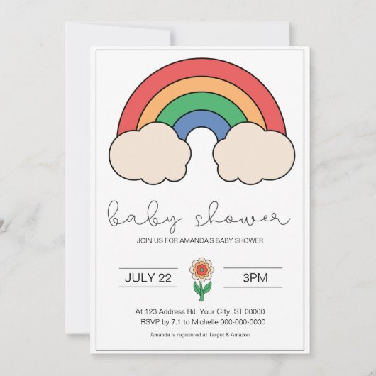 Invitation Baby shower arc-en-ciel, non sexiste (Devant)