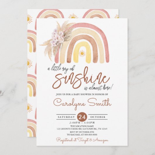 Invitation Baby shower arc-en-ciel Pampas Grass Boho (Devant / Derrière)
