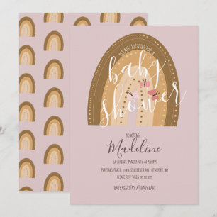Invitation Baby Shower Arc-en-ciel Papillons Bohème Rose