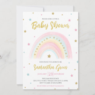 Invitation Baby shower arc-en-ciel Pastel