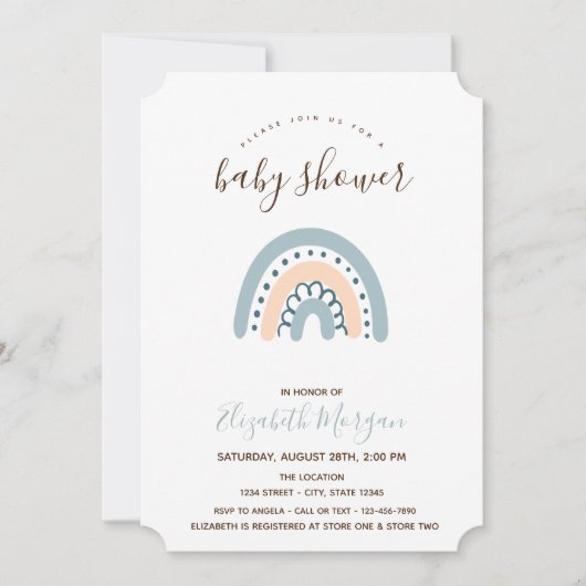 Invitation Baby shower arc-en-ciel Pastel (Devant)