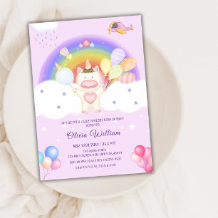 Invitation Baby shower arc-en-ciel Pastel Balloon Unicorn