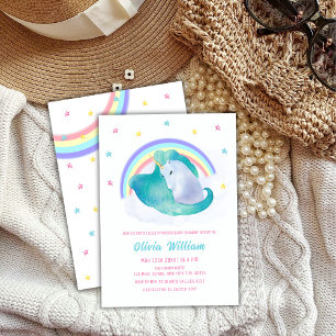 Invitation Baby shower arc-en-ciel Pastel Stars Unicorn