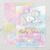 Invitation Baby shower arc-en-ciel Pastel Unicorn (Devant / Derrière)