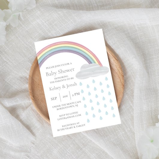 Invitation Baby shower arc-en-ciel Pastel Watercolor