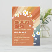 Invitation Baby shower arc-en-ciel Retro Super Baby Daisy (Debout devant)