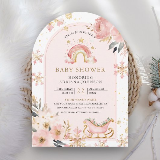 Invitation Baby shower arc-en-ciel rose Boho