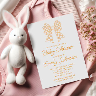 Invitation Baby Shower Arc-en-ciel Rose et Blanc à Damier