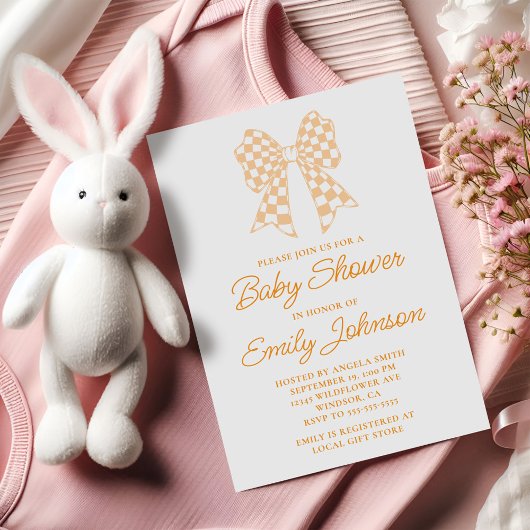 Invitation Baby Shower Arc-en-ciel Rose et Blanc à Damier