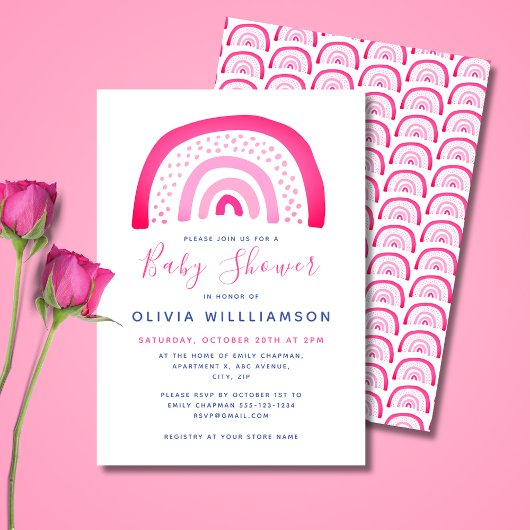 Invitation Baby shower arc-en-ciel rose moderne