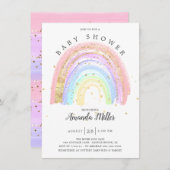 Invitation Baby shower Arc-en-ciel rose or moderne (Devant / Derrière)