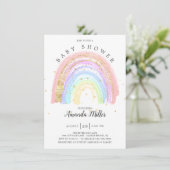 Invitation Baby shower Arc-en-ciel rose or moderne (Debout devant)