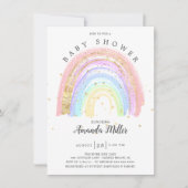 Invitation Baby shower Arc-en-ciel rose or moderne (Devant)
