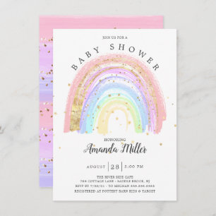 Invitation Baby shower Arc-en-ciel rose or moderne