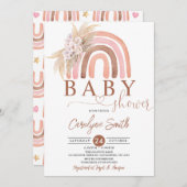 Invitation Baby shower arc-en-ciel rose Pampas Grass Boho (Devant / Derrière)