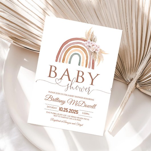 Invitation Baby shower arc-en-ciel rose Pampas Grass Boho