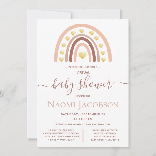 Invitation Baby shower arc-en-ciel rose vif (Devant)