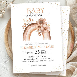 Invitation Baby shower arc-en-ciel rustique neutre Boho aquar