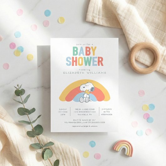 Invitation Baby shower arc-en-ciel Snoopy & Woodstock