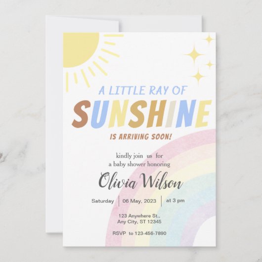 Invitation Baby shower arc-en-ciel Sunshine Boho (Devant)