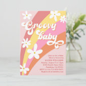 Invitation Baby shower arc-en-ciel super Retro Daisies (Debout devant)