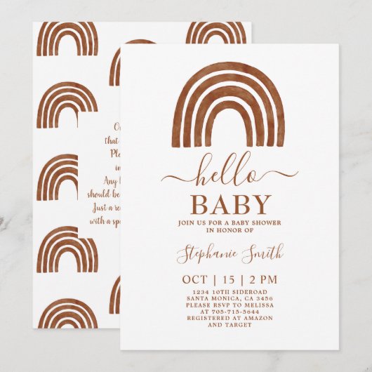 Invitation Baby shower arc-en-ciel Terracotta (Devant / Derrière)
