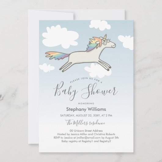 Invitation Baby shower arc-en-ciel Unicorn à main  (Devant)