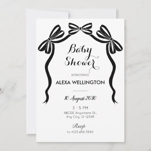 Invitation Baby shower arc-en- noir et blanc à cravate douce (Devant)