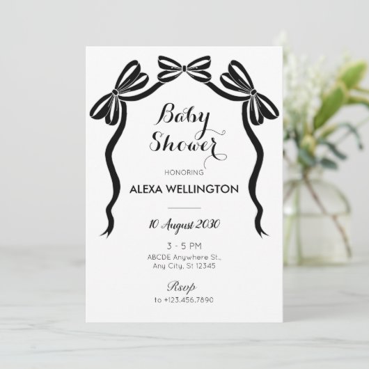 Invitation Baby shower arc-en- noir et blanc à cravate douce (Debout devant)